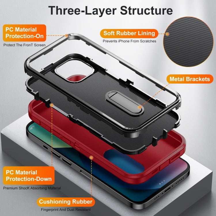 For iPhone 13 mini 3 in 1 Rugged Holder Phone Case