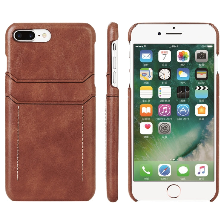 For iPhone 7 Plus / 8 Plus Calf Texture PU + PC Protective Case with Card Slots(Brown)