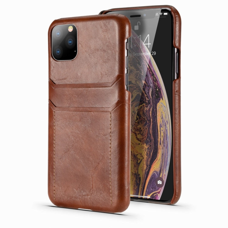 For iPhone 11 Pro Calf Texture PU + PC Protective Case with Card Slots(Brown)