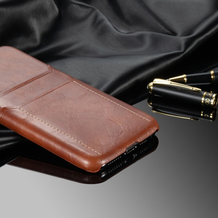 For iPhone 11 Calf Texture PU + PC Protective Case with Card Slots(Brown)
