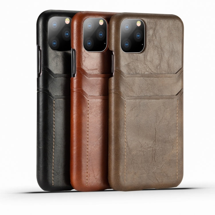 For iPhone 11 Calf Texture PU + PC Protective Case with Card Slots(Brown)