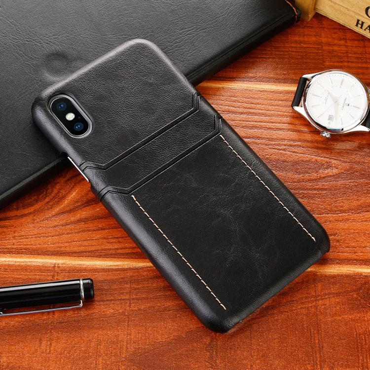 For iPhone X / XS Calf Texture PU + PC Protective Case with Card Slots