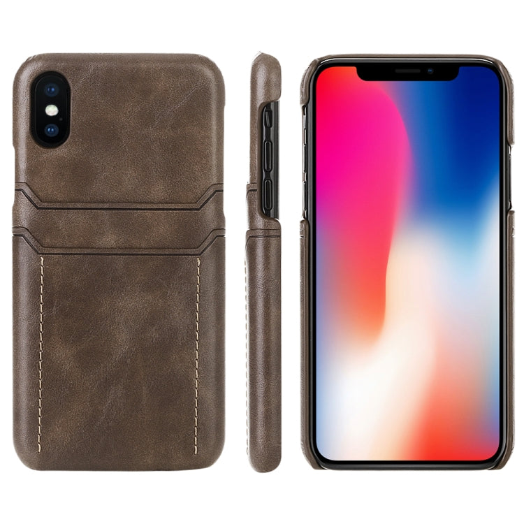 For iPhone X / XS Calf Texture PU + PC Protective Case with Card Slots