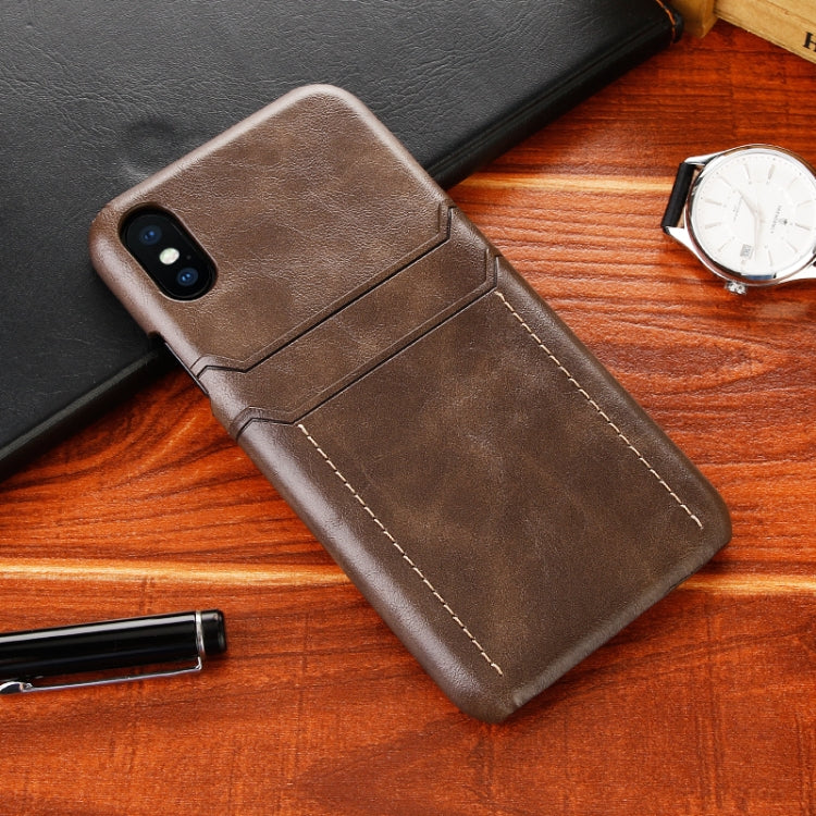 For iPhone X / XS Calf Texture PU + PC Protective Case with Card Slots