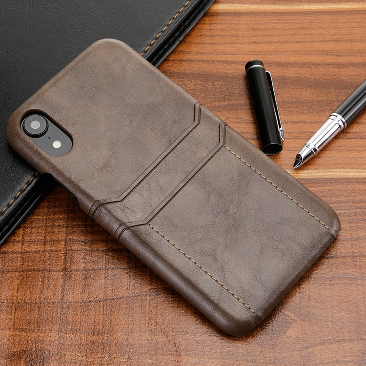 For iPhone XR Calf Texture PU + PC Protective Case with Card Slots(Coffee)
