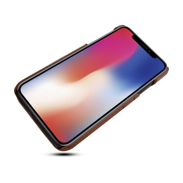 For iPhone XR Calf Texture PU + PC Protective Case with Card Slots(Coffee)