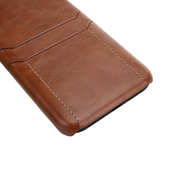 For iPhone XR Calf Texture PU + PC Protective Case with Card Slots(Coffee)