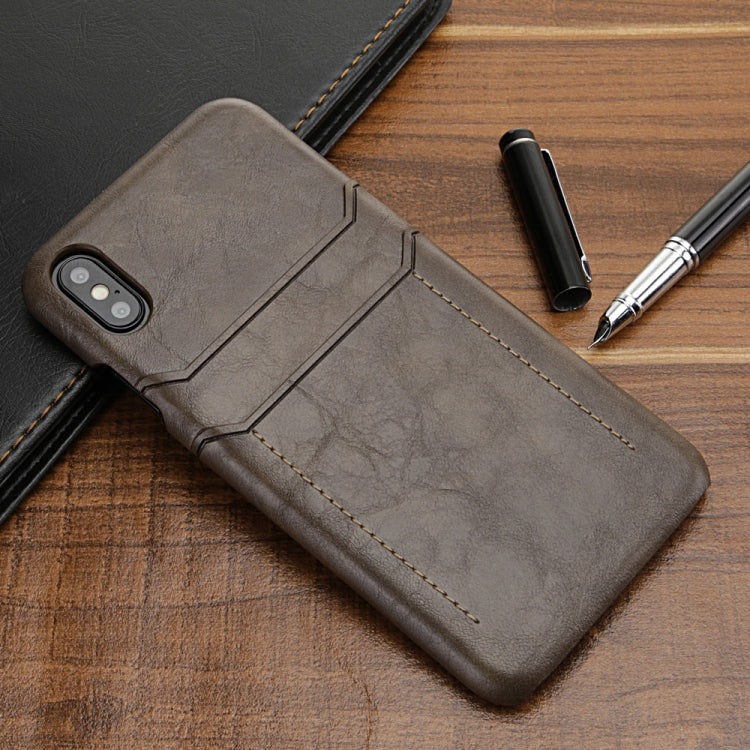 For iPhone XS Max Calf Texture PU + PC Protective Case with Card Slots(Coffee)