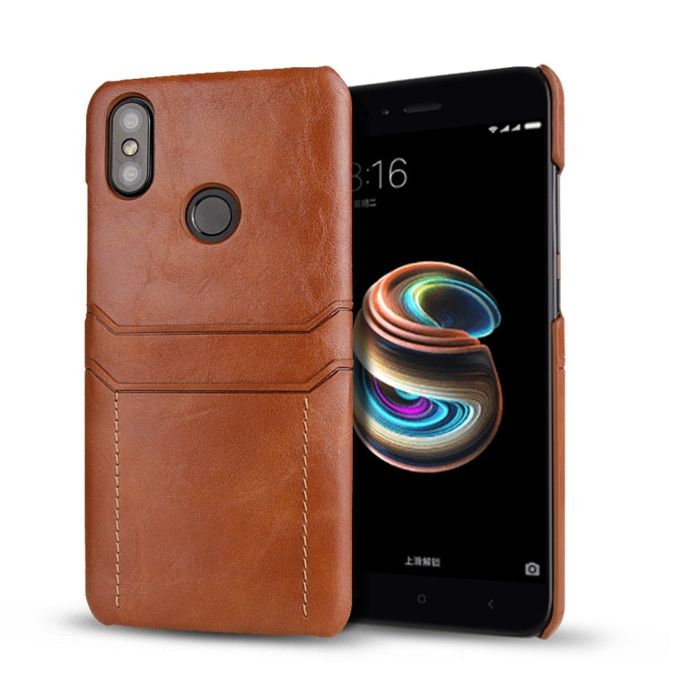 For Xiaomi Mi 6X / A2 Calf Texture PU + PC Protective Case with Card Slots(Brown)