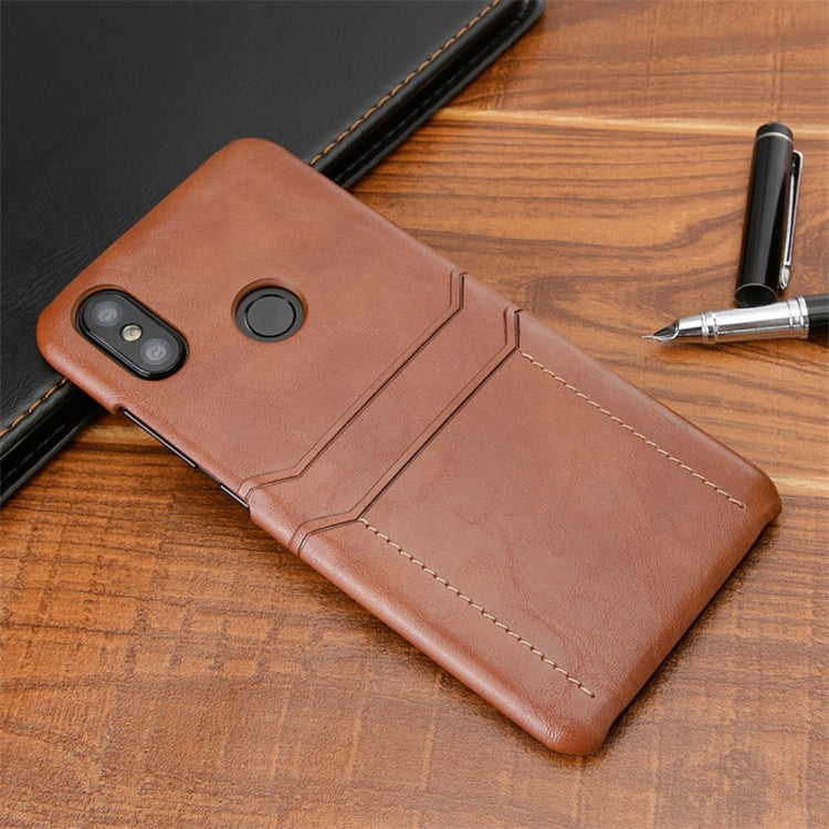 For Xiaomi Mi 6X / A2 Calf Texture PU + PC Protective Case with Card Slots(Brown)