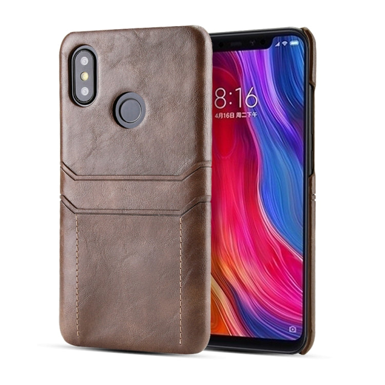 For Xiaomi Mi 8 Calf Texture PU + PC Protective Case with Card Slots(Coffee)
