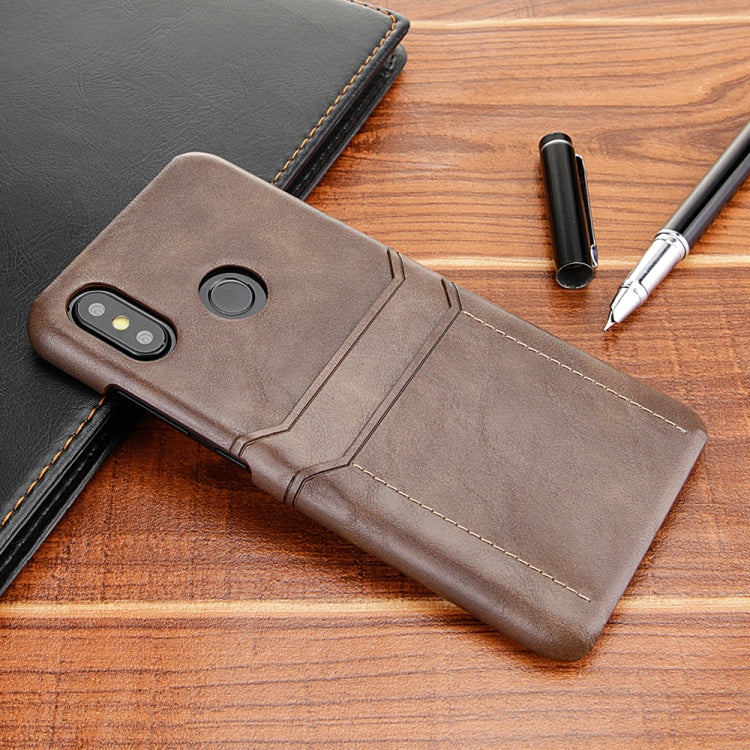 For Xiaomi Mi 8 Calf Texture PU + PC Protective Case with Card Slots(Coffee)