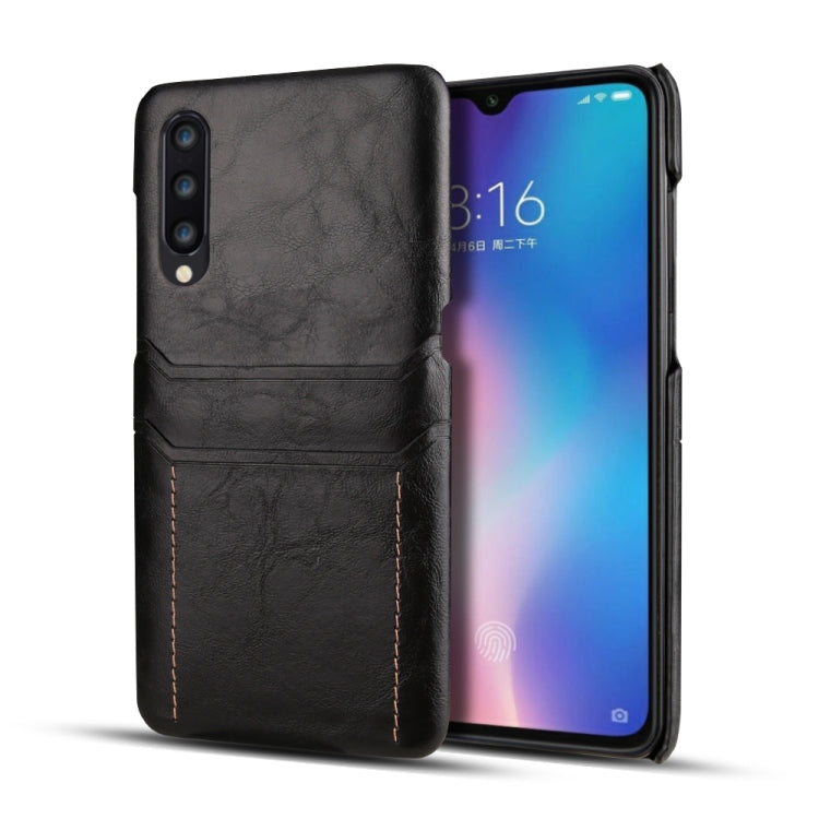 For Xiaomi Mi 9 Calf Texture PU + PC Protective Case with Card Slots(Black)
