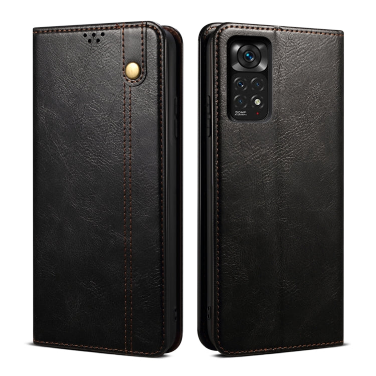 For Xiaomi Redmi Note 11S / Note 11 Foreign Version Oil Wax Crazy Horse Texture Leather Phone Case