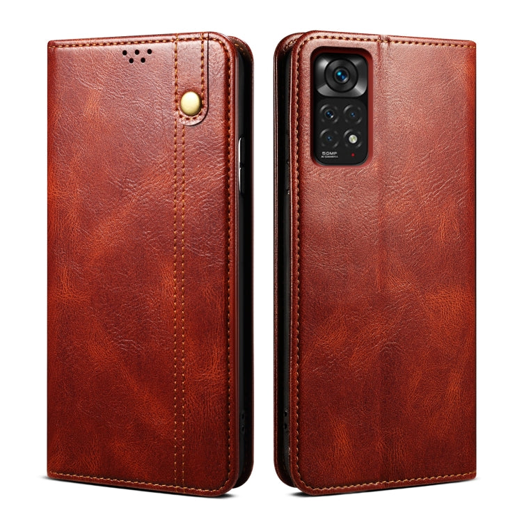 For Xiaomi Redmi Note 11S / Note 11 Foreign Version Oil Wax Crazy Horse Texture Leather Phone Case