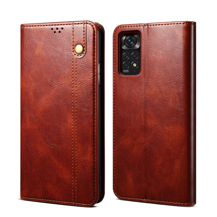For Xiaomi Redmi Note 11S / Note 11 Foreign Version Oil Wax Crazy Horse Texture Leather Phone Case