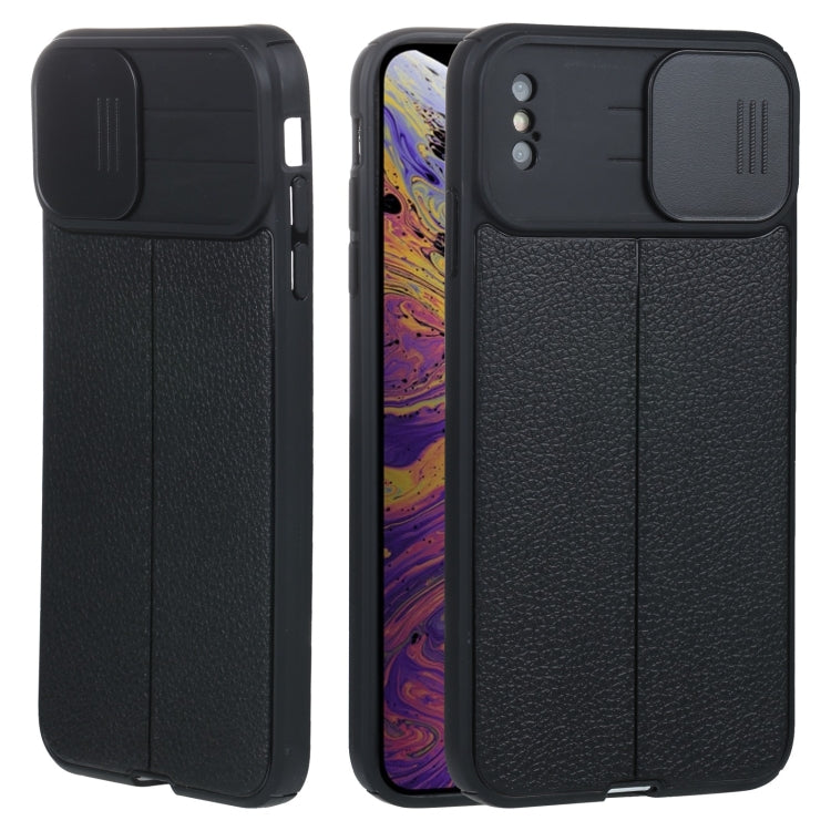 For iPhone XS Max Litchi Texture Sliding Camshield TPU Protective Phone Case