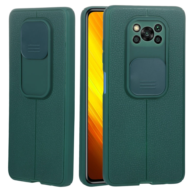 For Xiaomi Poco X3 Litchi Texture Sliding Camshield TPU Protective Phone Case
