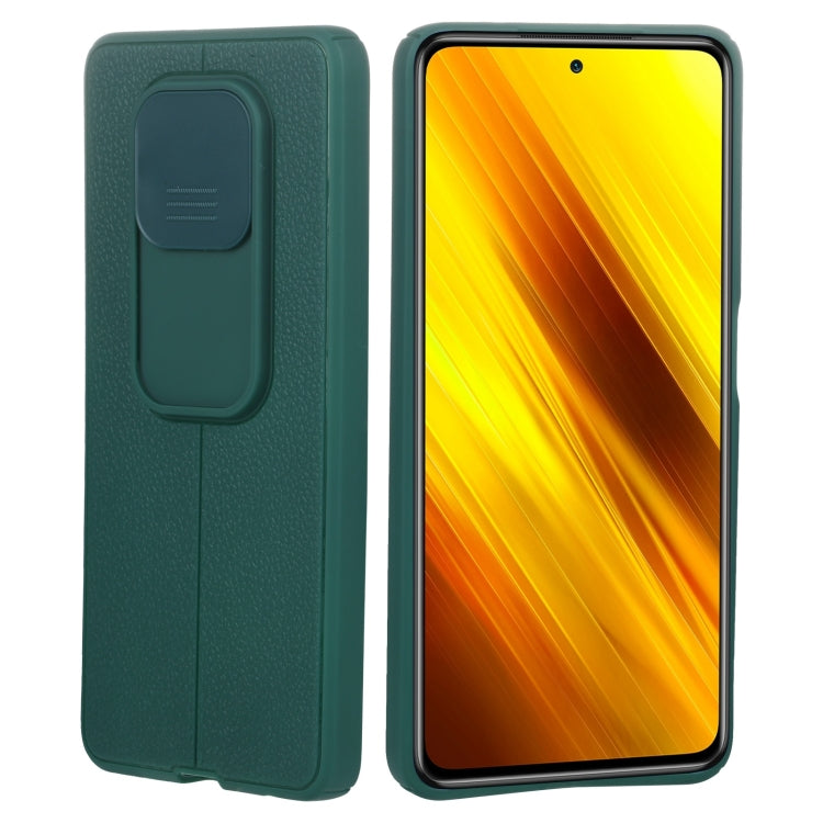 For Xiaomi Poco X3 Litchi Texture Sliding Camshield TPU Protective Phone Case