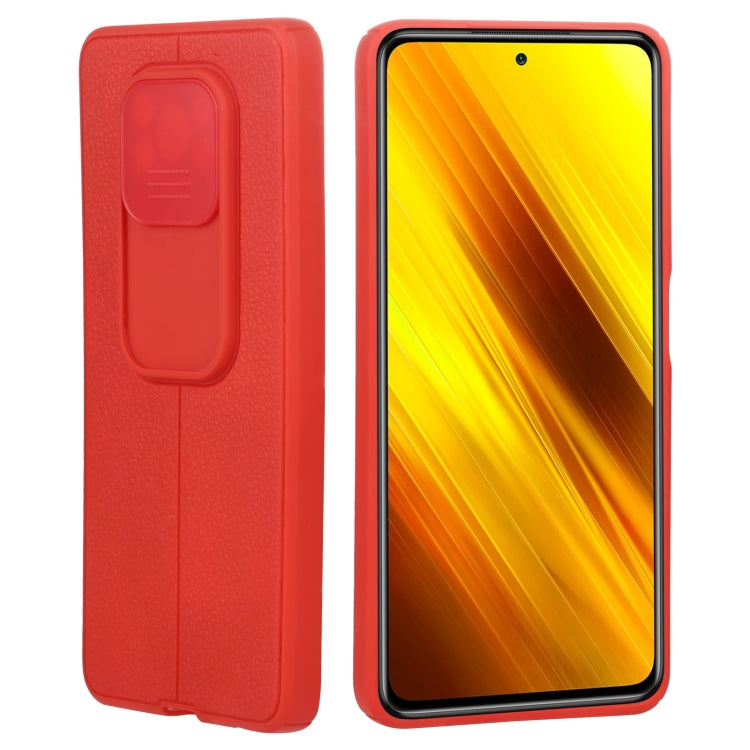 For Xiaomi Poco X3 Litchi Texture Sliding Camshield TPU Protective Phone Case
