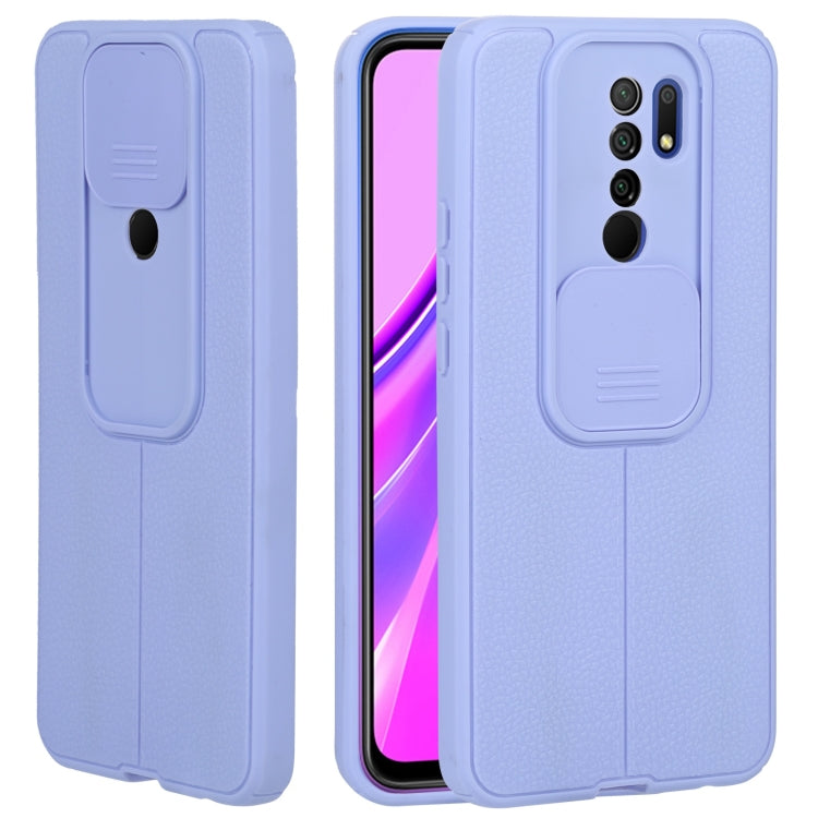 For Xiaomi Redmi 9 Litchi Texture Sliding Camshield TPU Protective Phone Case