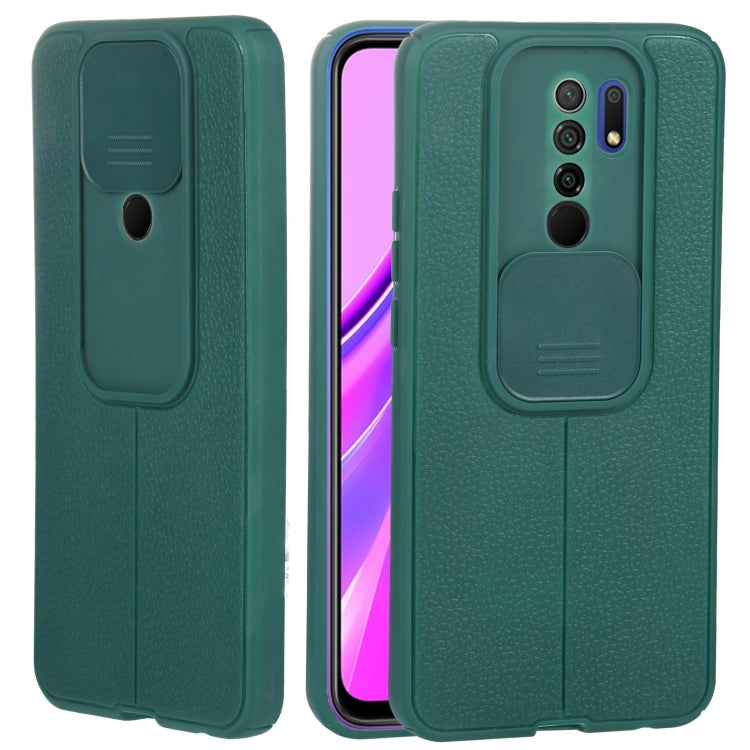 For Xiaomi Redmi 9 Litchi Texture Sliding Camshield TPU Protective Phone Case