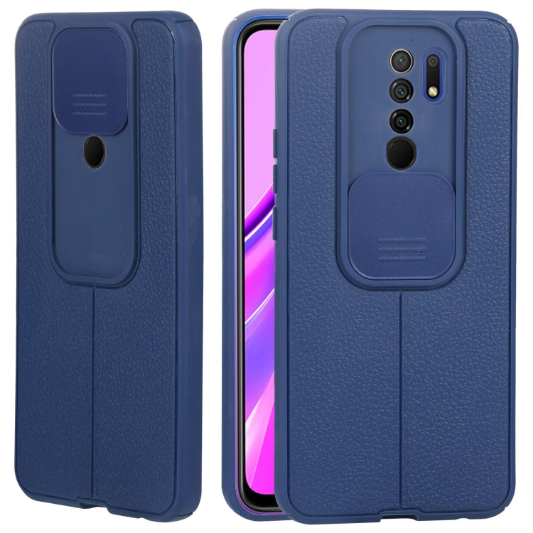 For Xiaomi Redmi 9 Litchi Texture Sliding Camshield TPU Protective Phone Case