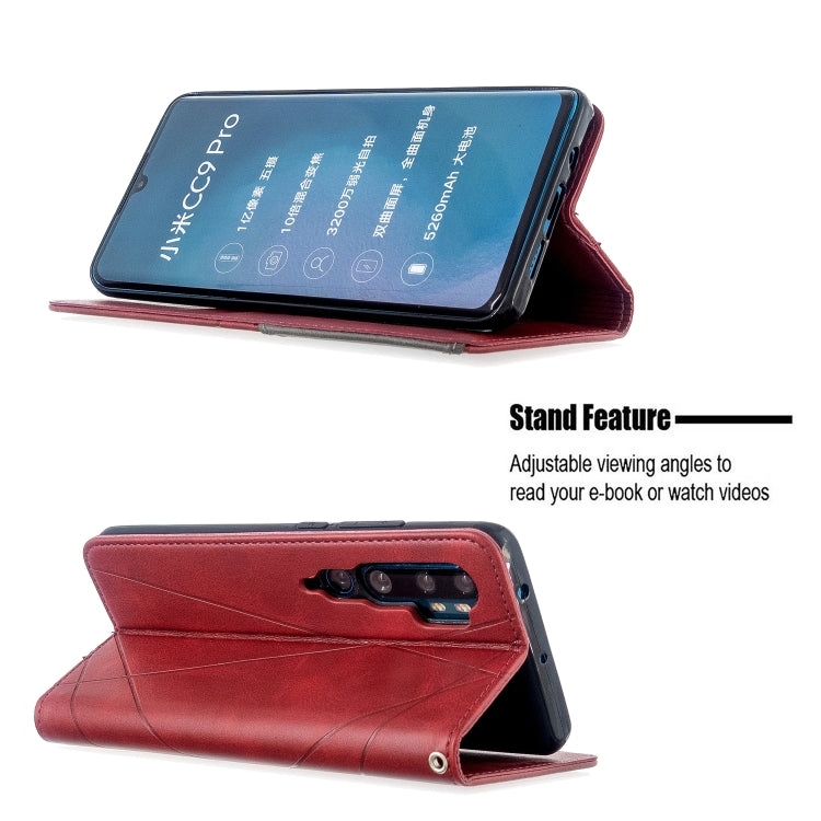 For Xiaomi CC9 Pro Rhombus Texture Horizontal Flip Magnetic Leather Case with Holder & Card Slots