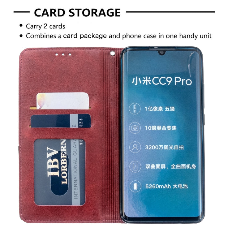 For Xiaomi CC9 Pro Rhombus Texture Horizontal Flip Magnetic Leather Case with Holder & Card Slots