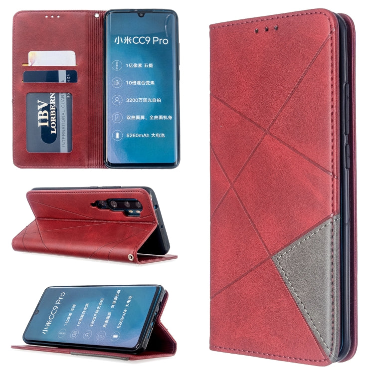 For Xiaomi CC9 Pro Rhombus Texture Horizontal Flip Magnetic Leather Case with Holder & Card Slots