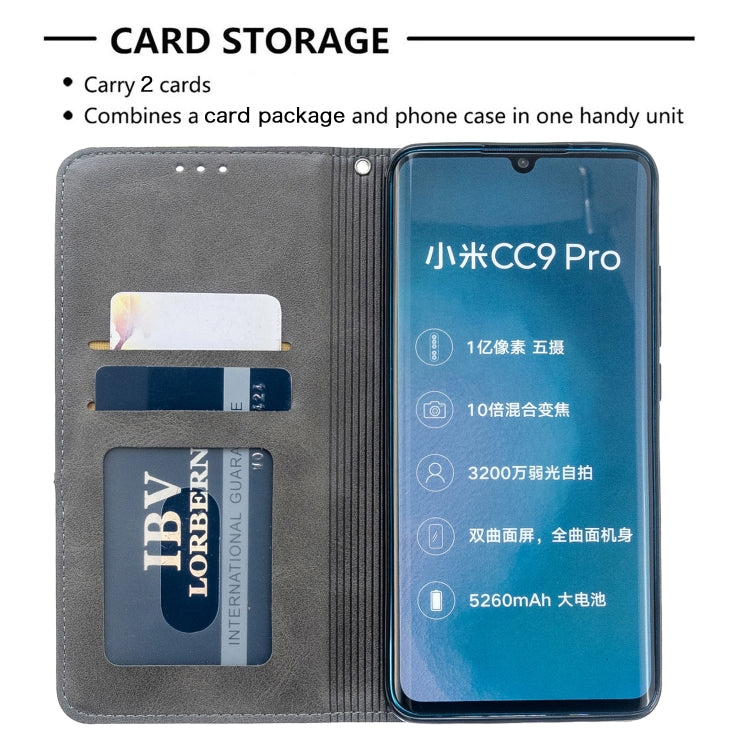 For Xiaomi CC9 Pro Rhombus Texture Horizontal Flip Magnetic Leather Case with Holder & Card Slots