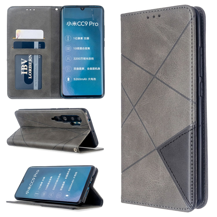 For Xiaomi CC9 Pro Rhombus Texture Horizontal Flip Magnetic Leather Case with Holder & Card Slots