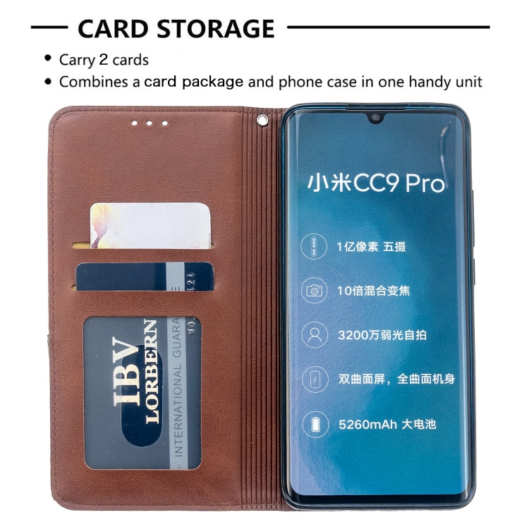 For Xiaomi CC9 Pro Rhombus Texture Horizontal Flip Magnetic Leather Case with Holder & Card Slots