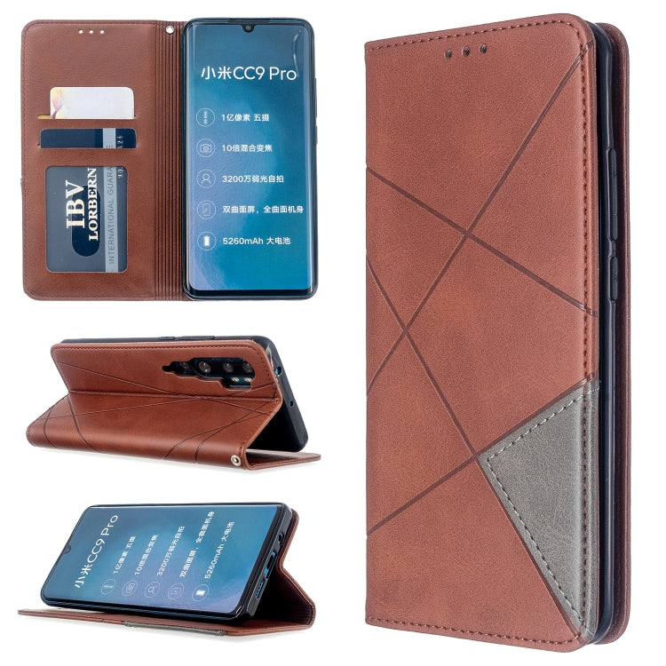For Xiaomi CC9 Pro Rhombus Texture Horizontal Flip Magnetic Leather Case with Holder & Card Slots