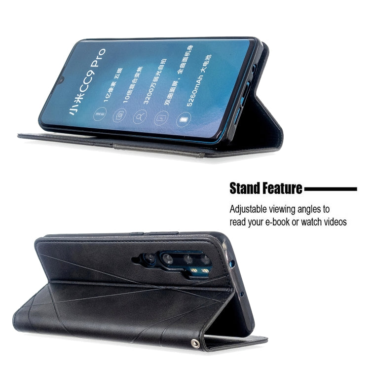 For Xiaomi CC9 Pro Rhombus Texture Horizontal Flip Magnetic Leather Case with Holder & Card Slots
