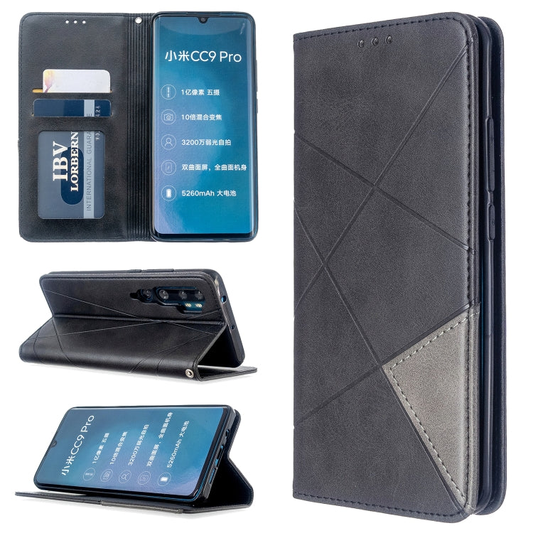 For Xiaomi CC9 Pro Rhombus Texture Horizontal Flip Magnetic Leather Case with Holder & Card Slots
