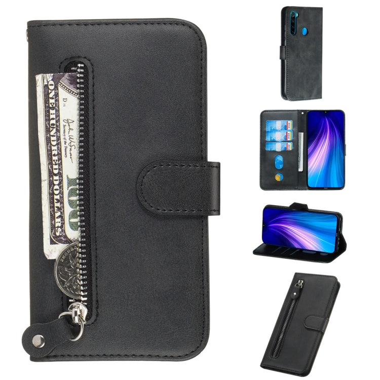 For Xiaomi Redmi Note 8 Fashion Calf Texture Zipper Horizontal Flip PU Leather Case, with Holder & Card Slots & Wallet