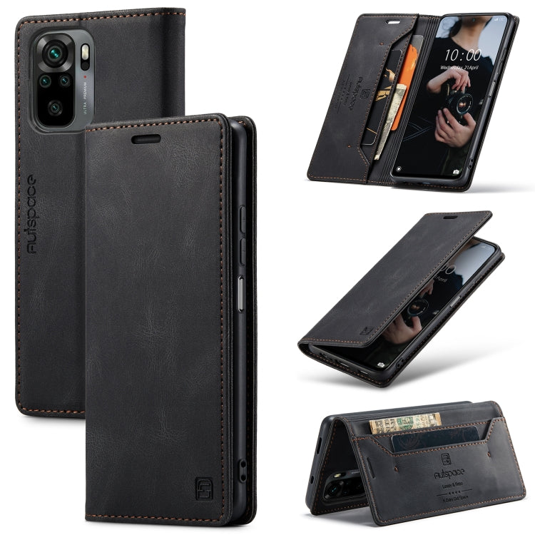 For Xiaomi Redmi Note 10 4G AutSpace A01 Skin-feel Crazy Horse Leather Phone Case