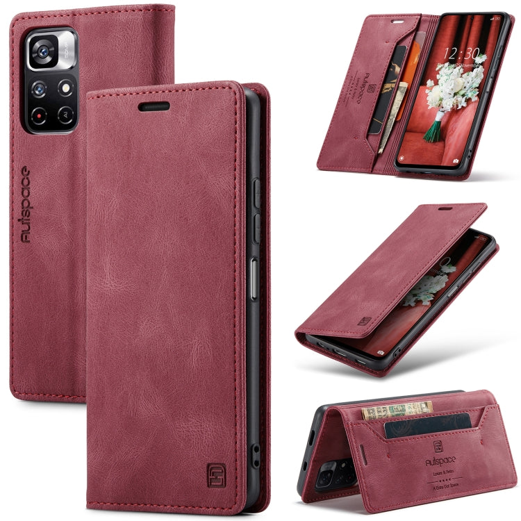 For Xiaomi Redmi Note 11 5G AutSpace A01 Skin-feel Crazy Horse Leather Phone Case