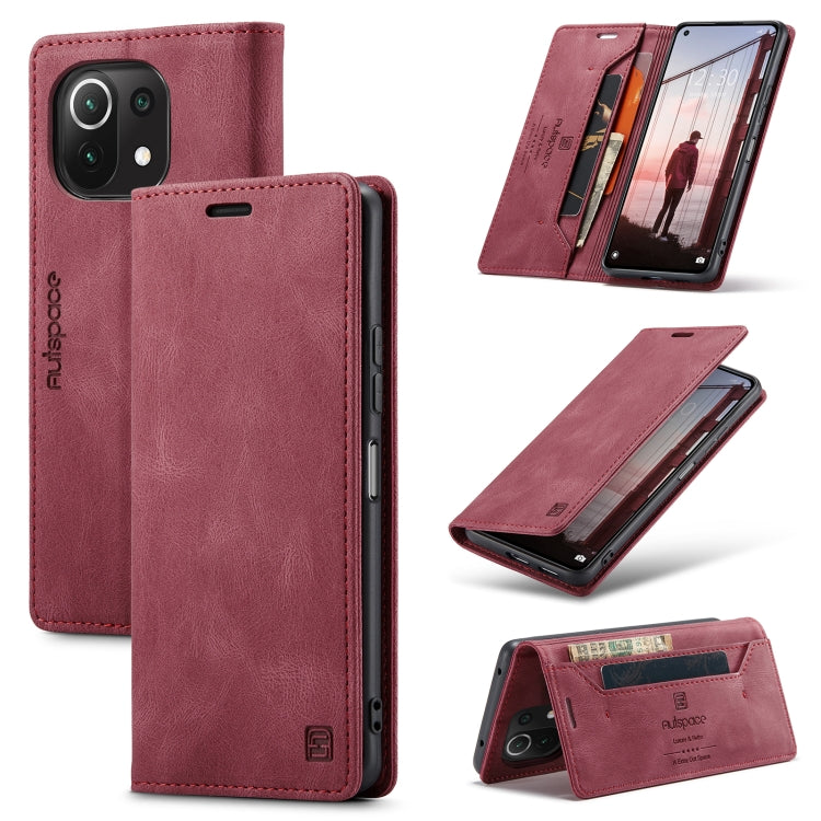 For Xiaomi Mi 11 Lite AutSpace A01 Skin-feel Crazy Horse Leather Phone Case
