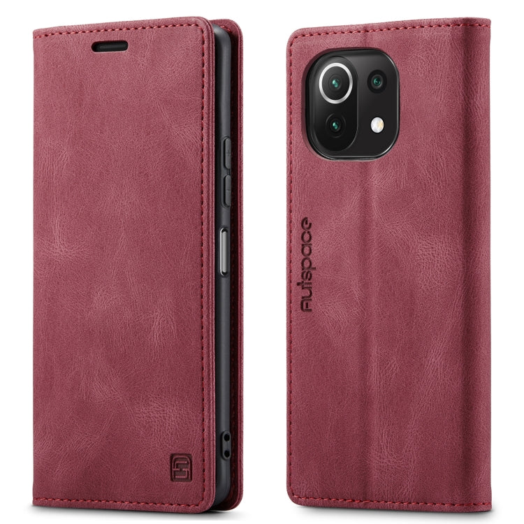 For Xiaomi Mi 11 Lite AutSpace A01 Skin-feel Crazy Horse Leather Phone Case