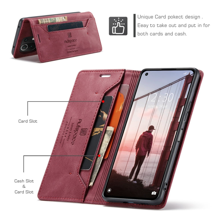 For Xiaomi Mi 11 Lite AutSpace A01 Skin-feel Crazy Horse Leather Phone Case