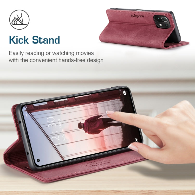 For Xiaomi Mi 11 Lite AutSpace A01 Skin-feel Crazy Horse Leather Phone Case