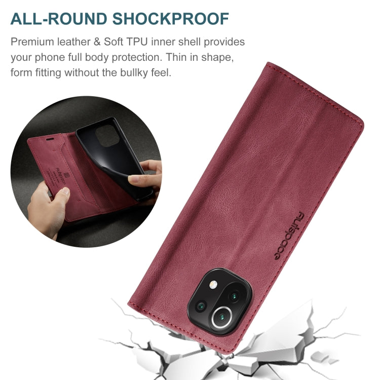 For Xiaomi Mi 11 Lite AutSpace A01 Skin-feel Crazy Horse Leather Phone Case