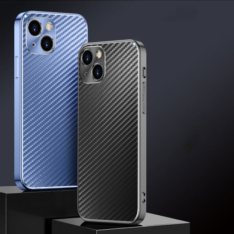 For iPhone 12 Pro Metal Frame Carbon Fiber Phone Case(Blue)