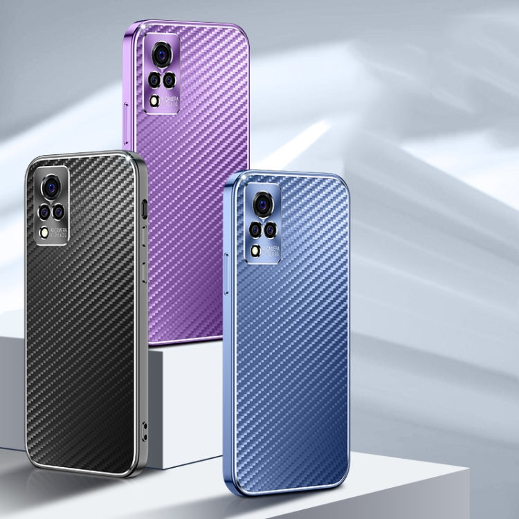 For vivo S9 Metal Frame Carbon Fiber Phone Case(Purple)
