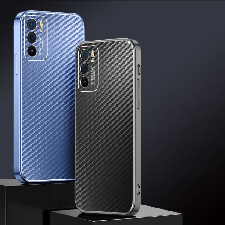 For OPPO Reno5 5G Metal Frame Carbon Fiber Phone Case(Purple)