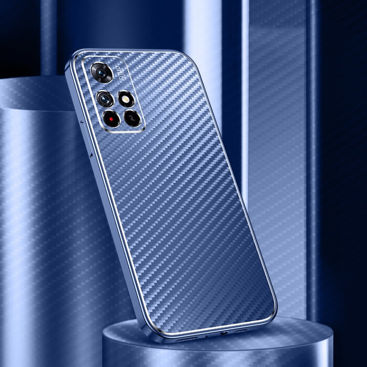 For Xiaomi Redmi Note 11 Metal Frame Carbon Fiber Phone Case(Blue)