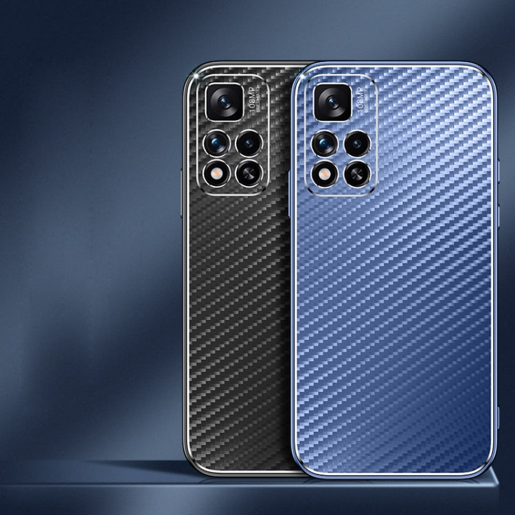 For Xiaomi Redmi Note 11 Metal Frame Carbon Fiber Phone Case(Blue)