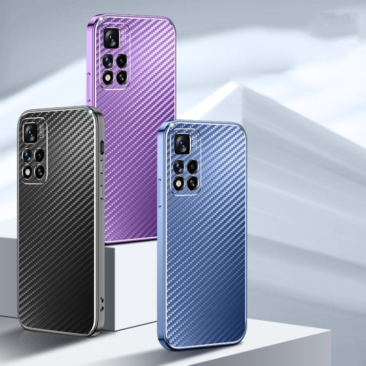 For Xiaomi Redmi Note 11 Pro Metal Frame Carbon Fiber Phone Case(Purple)